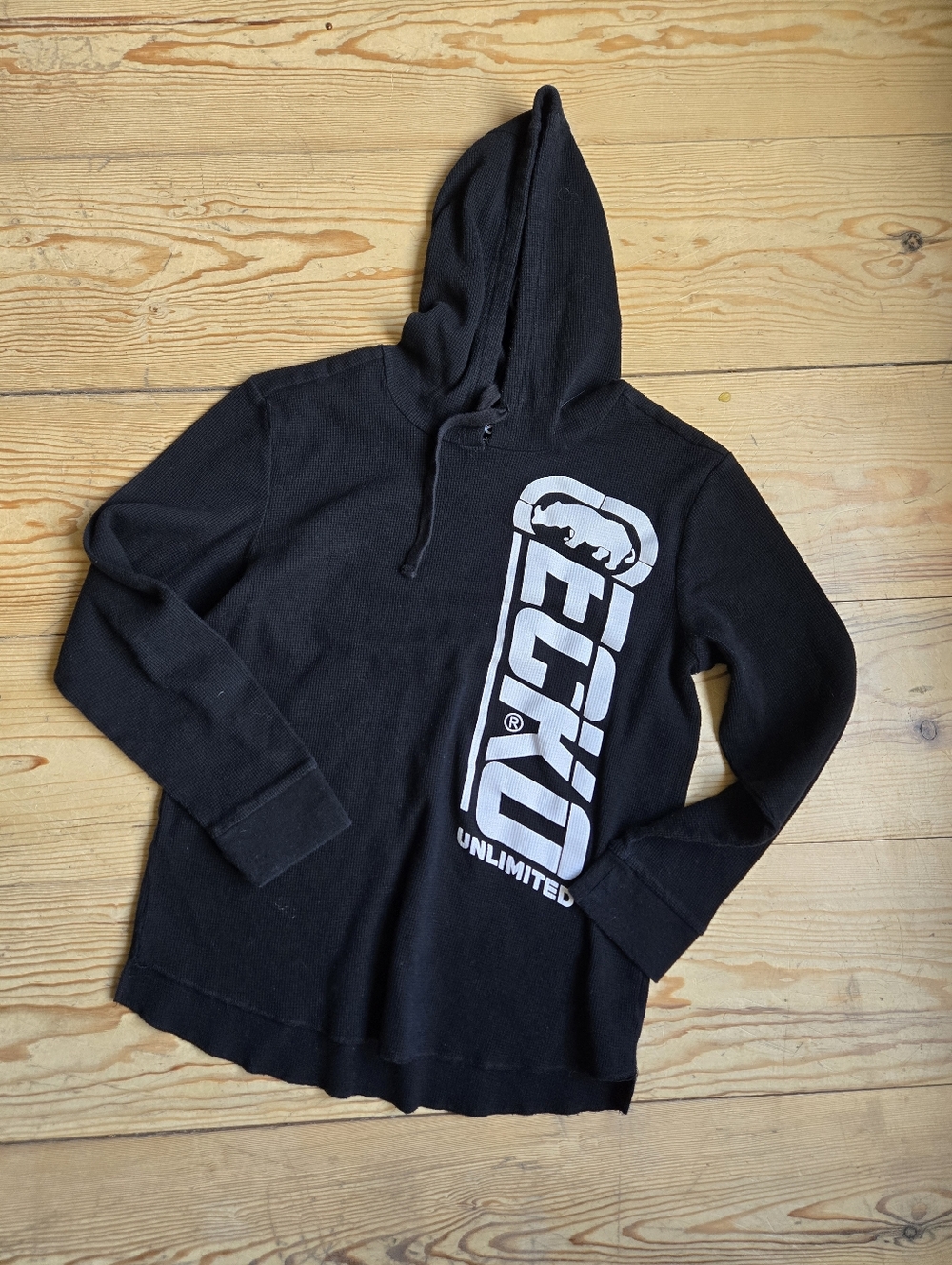 Ecko Unltd Black Hooded Long Sleeve Shirt L